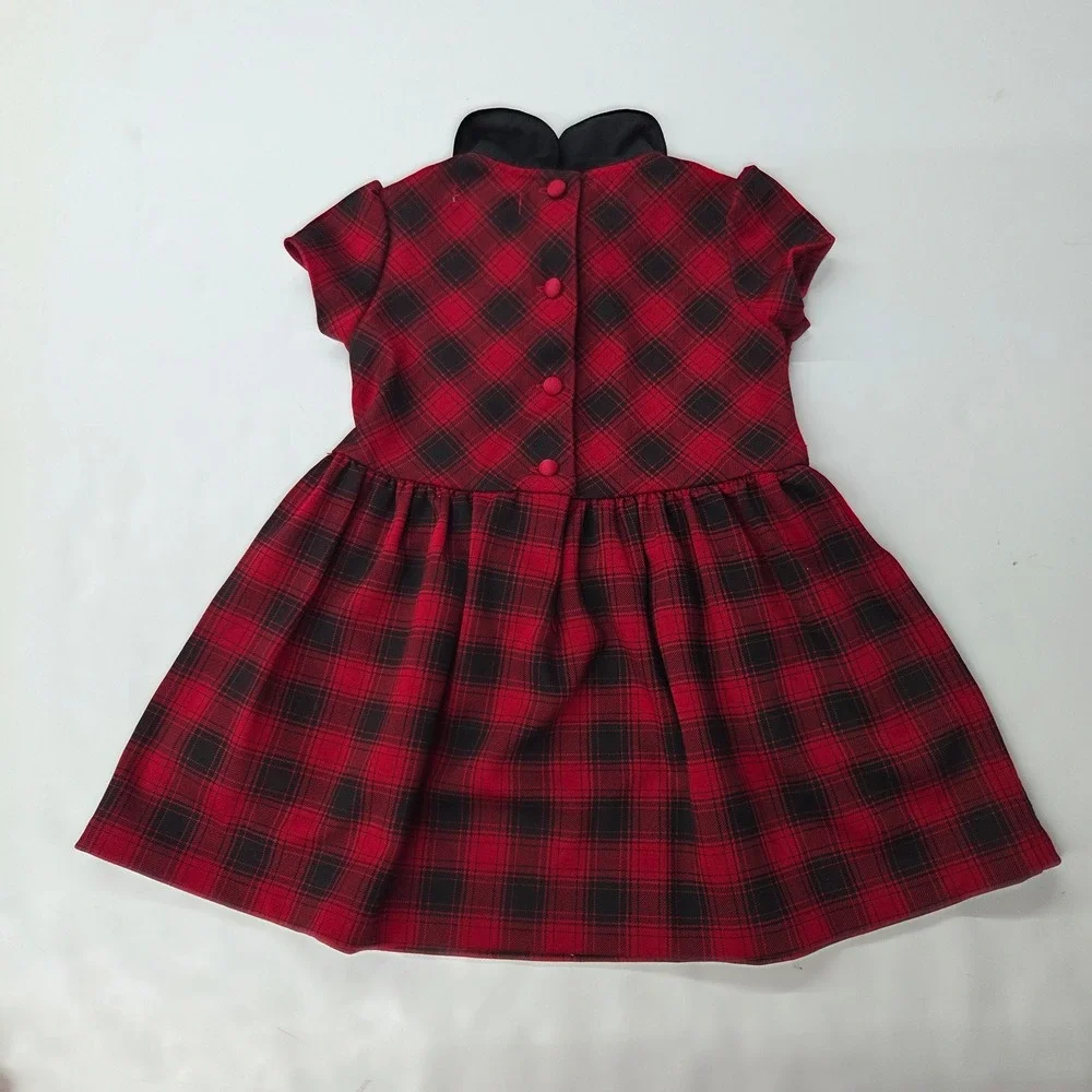 Ralph Lauren Baby Girls 9M Red Black Plaid Tartan‎ Dress Velvet Collar Holiday
